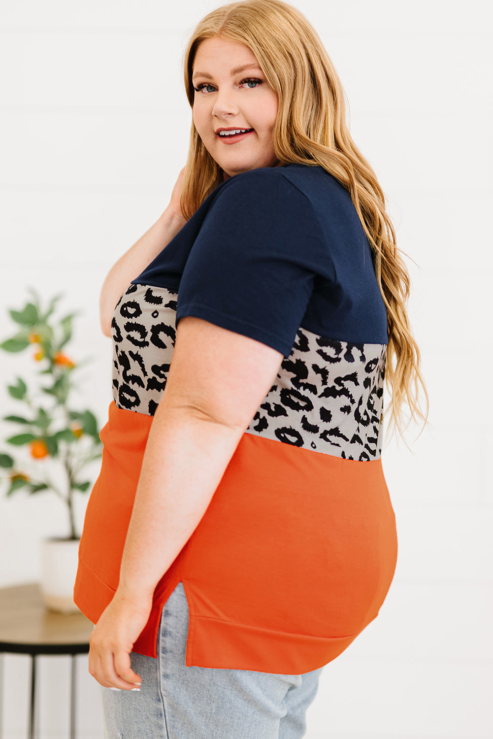 Plus Size Leopard Color Block T-Shirt