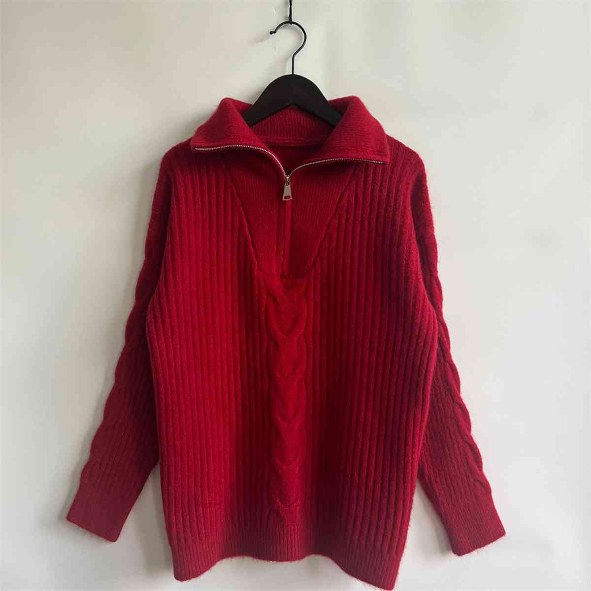 Ribbed Half Zip Long Sleeve Sweater