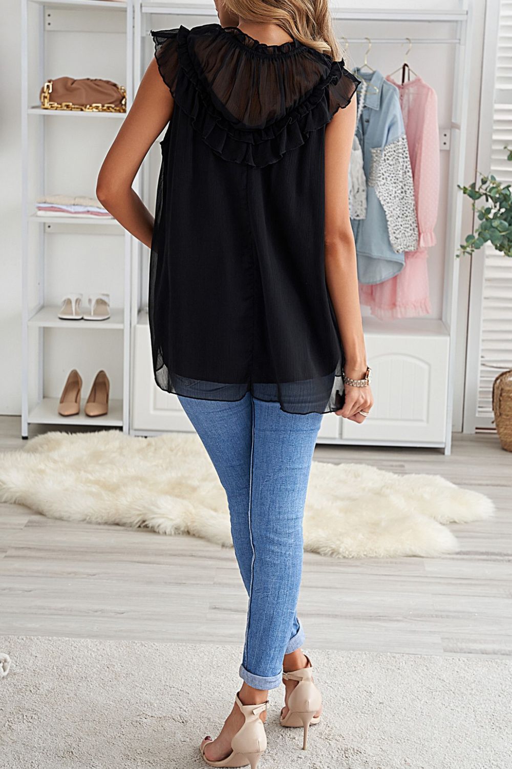 Ruffled Tulle Sleeveless Top