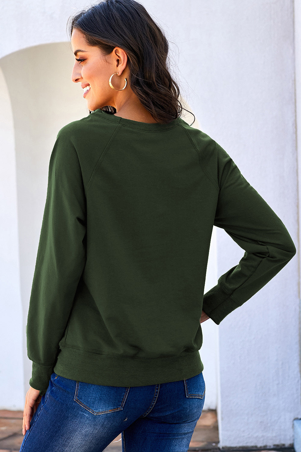 Round Neck Raglan Sleeve Exposed Seam Sweatshirt