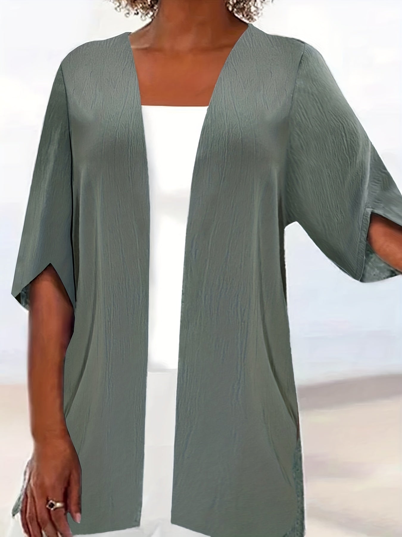 Plus Size Open Front Half Sleeve Cardigan