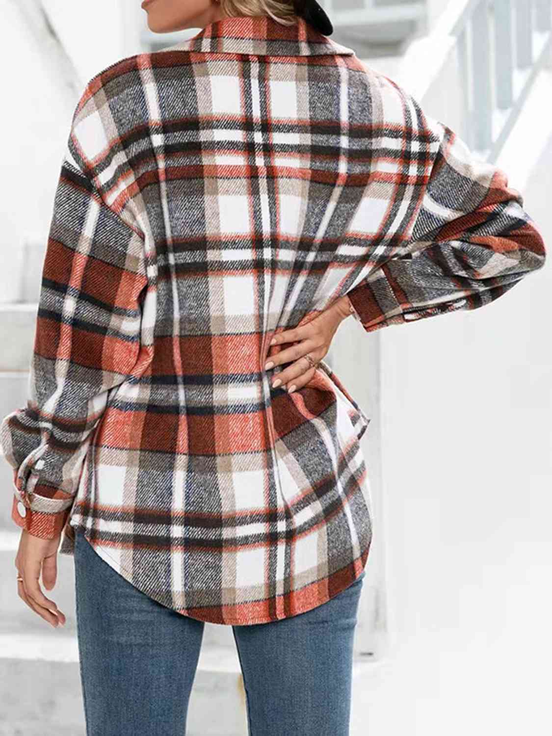 Plaid Collared Neck Button Down Jacket