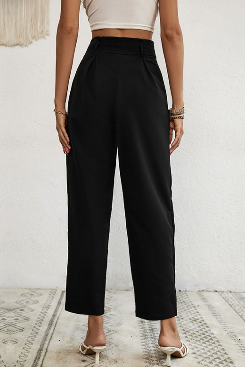 Buttoned Tie-Waist Cropped Pants