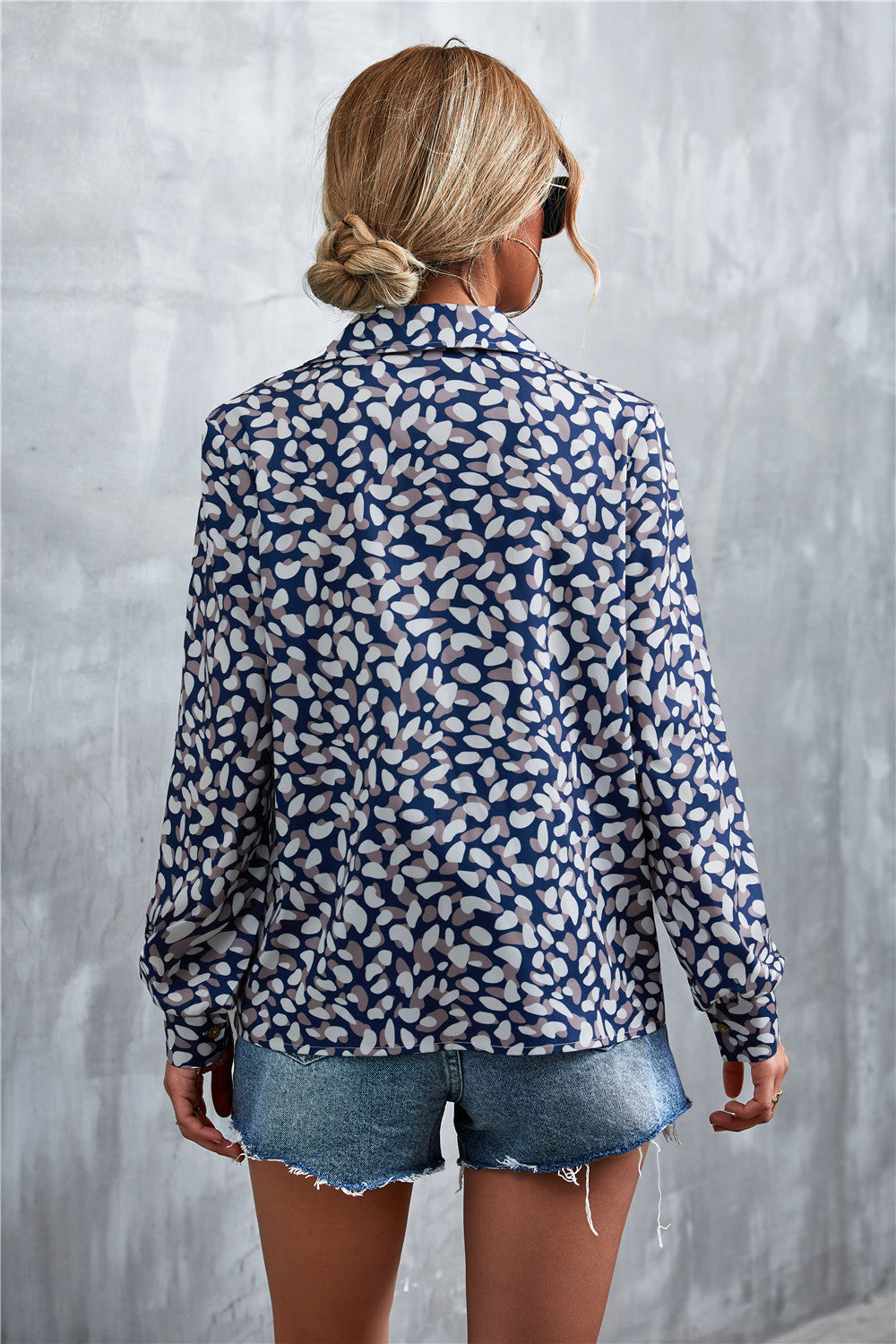 Printed Button Down Long Sleeve Shirt