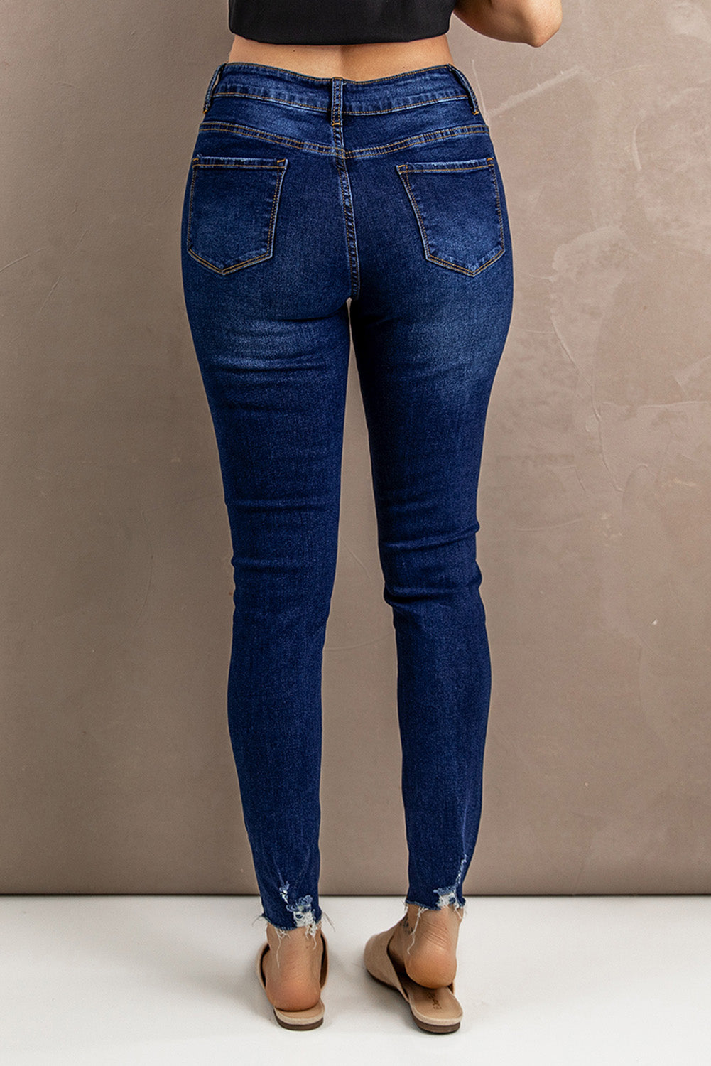 Distressed Button Fly Skinny Jeans