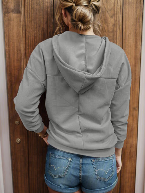 Drawstring V-Neck Long Sleeve Hoodie