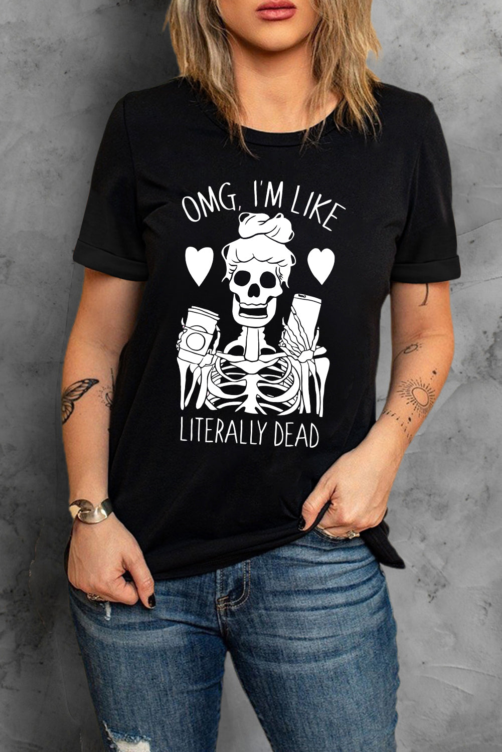 Skeleton Graphic Round Neck Tee