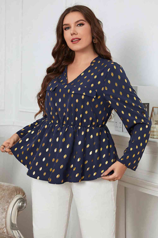 Plus Size Notched Babydoll Blouse