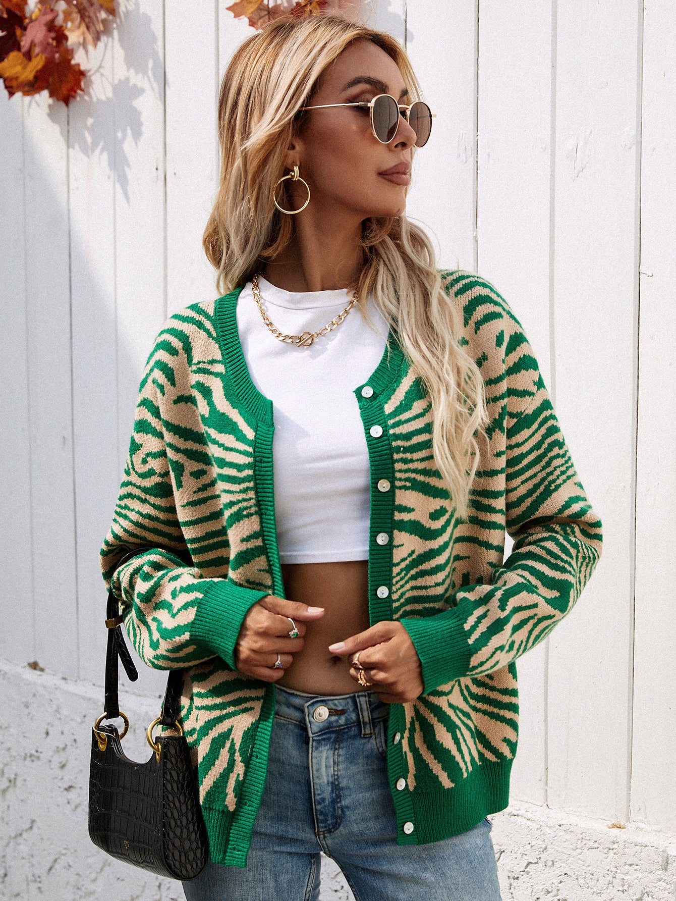 Zebra Print Button Down Cardigan