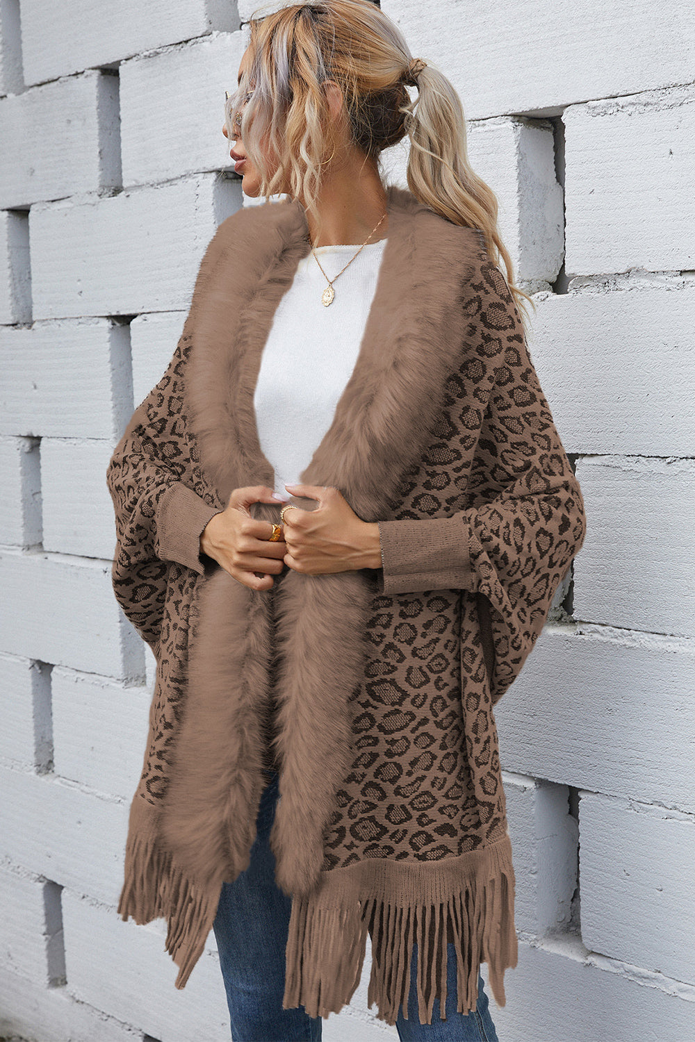 Leopard Fringe Detail Poncho