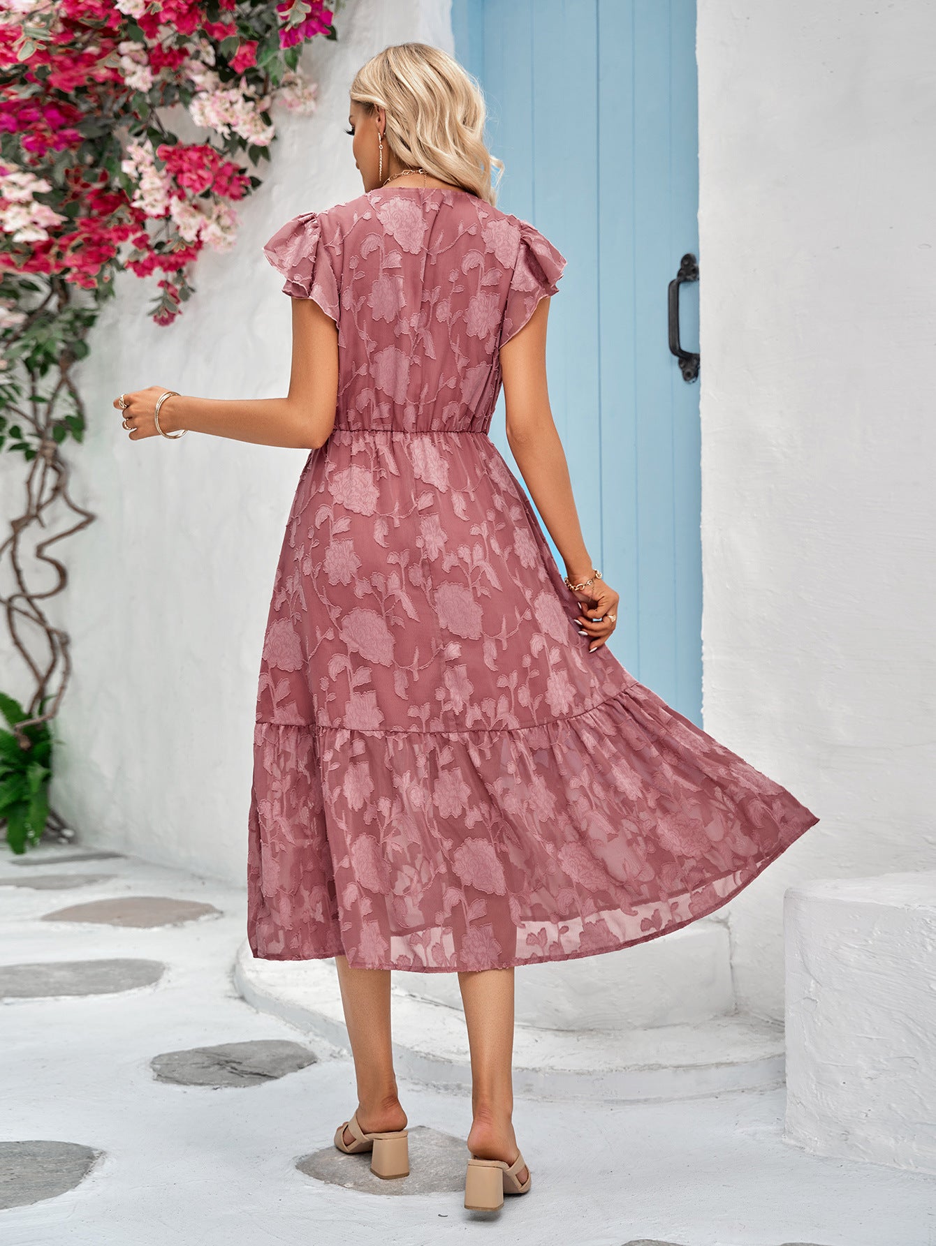 Floral Surplice Flutter Sleeve Dress