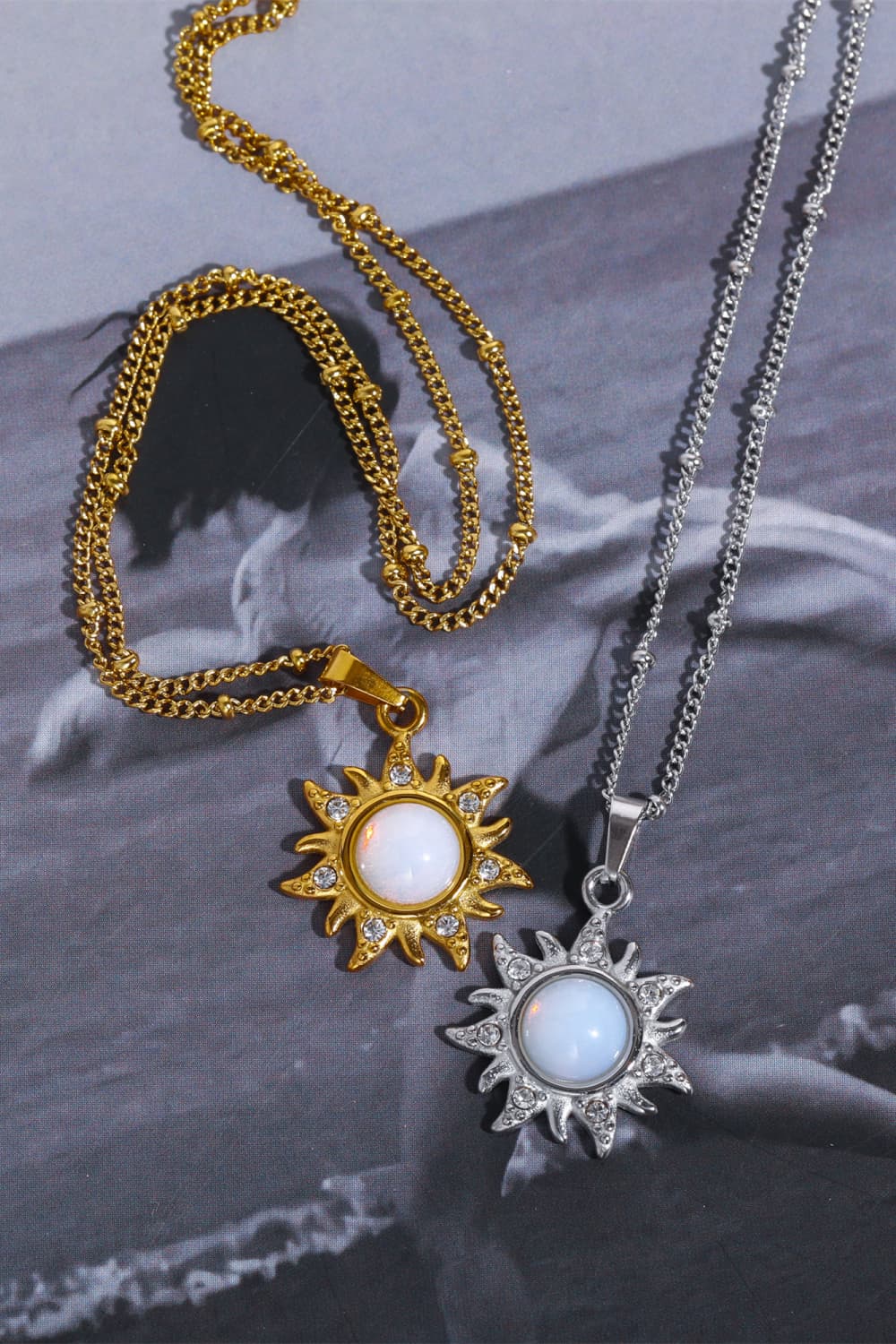 Opal Sun Pendant Stainless Steel Necklace