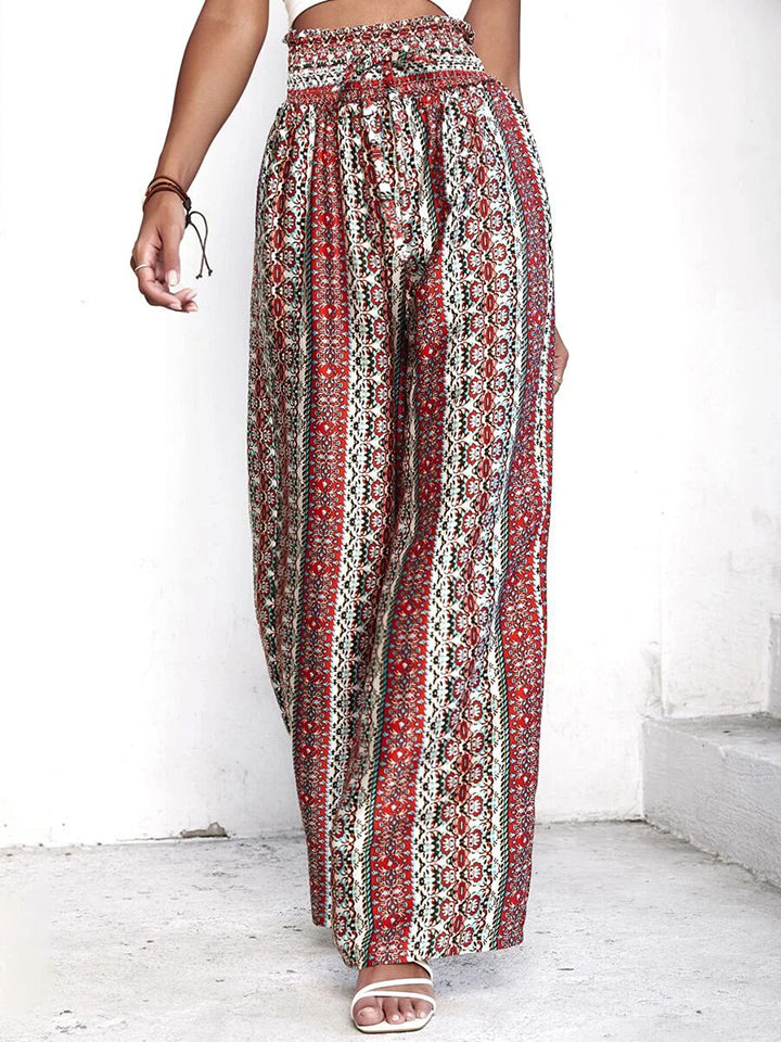 Printed Tie Waist Wide Leg Pants