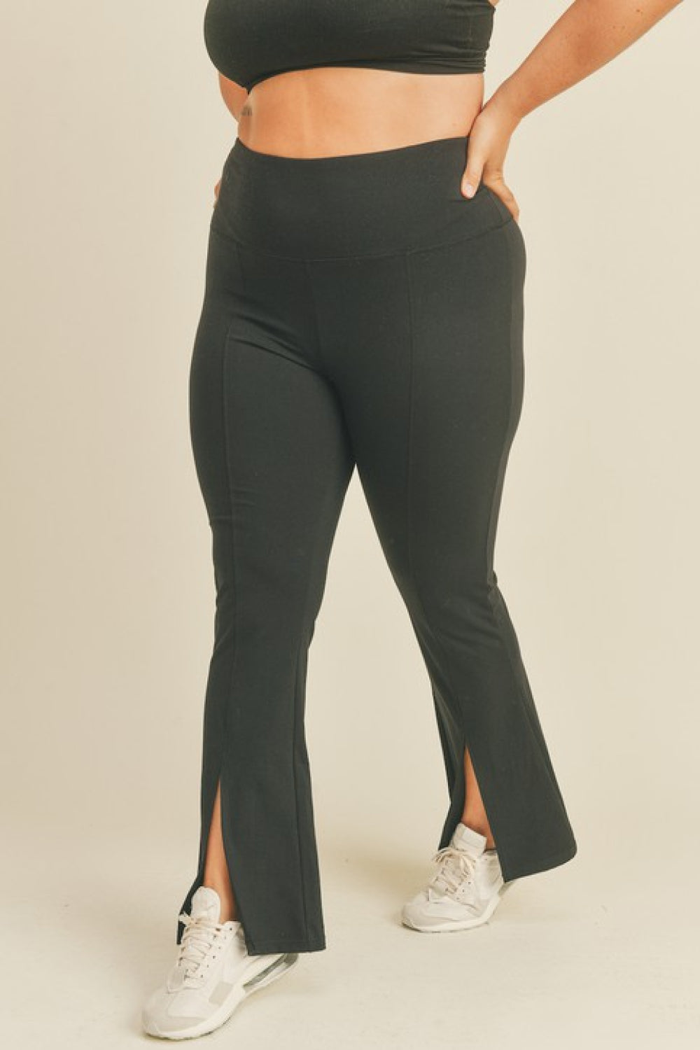 Kimberly C Full Size Slit Flare Leg Pants in Black