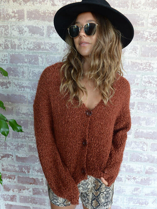 V-Neck Button Up Long Sleeve Cardigan