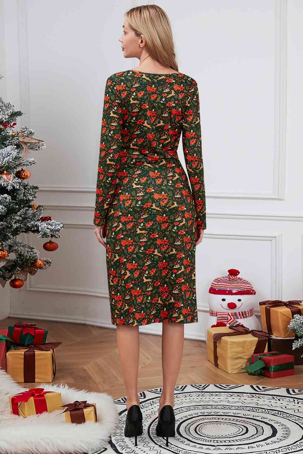 Christmas Element Print Long Sleeve Dress