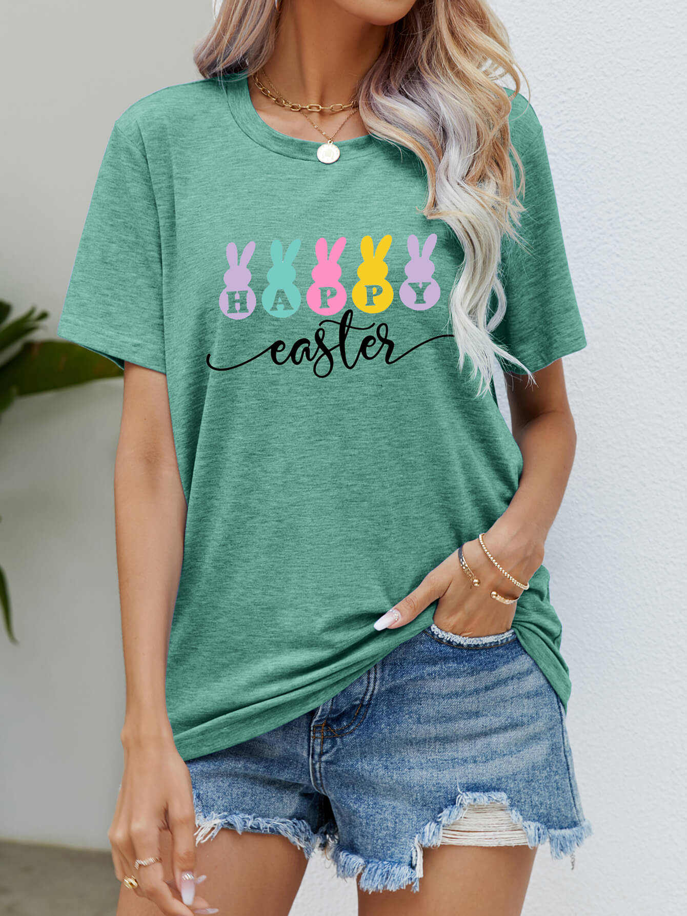 HAPPY EASTER Graphic Round Neck T-Shirt