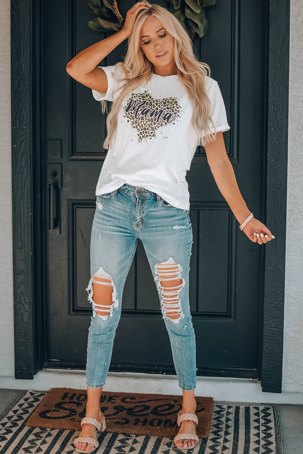 MAMA Leopard Heart Graphic Tee Shirt