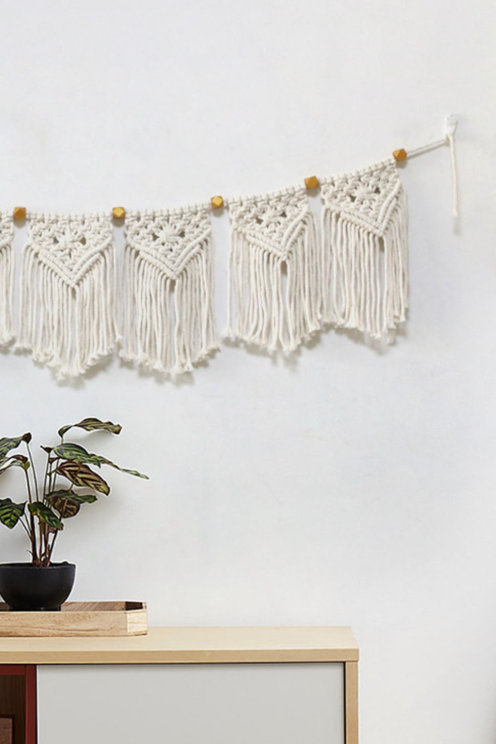 Bead Trim Macrame Fringe Wall Hanging