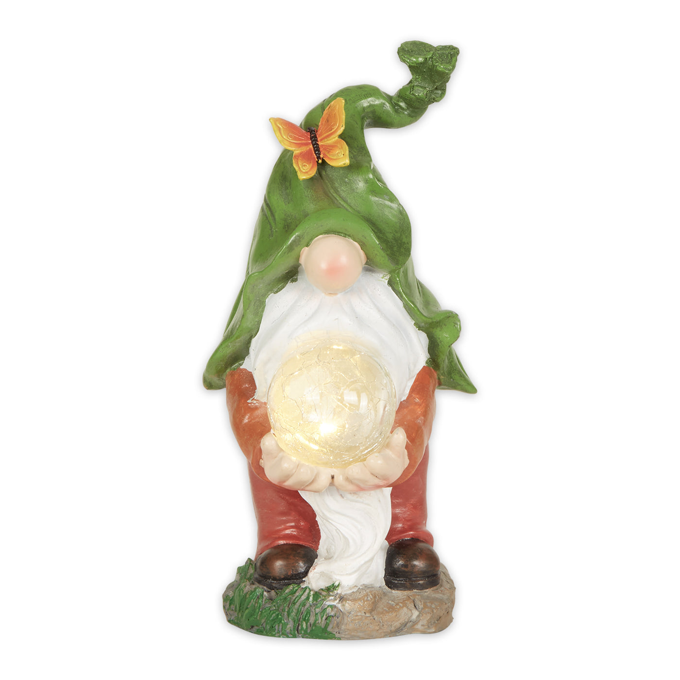 Gnome Holding Orb Solar Statue