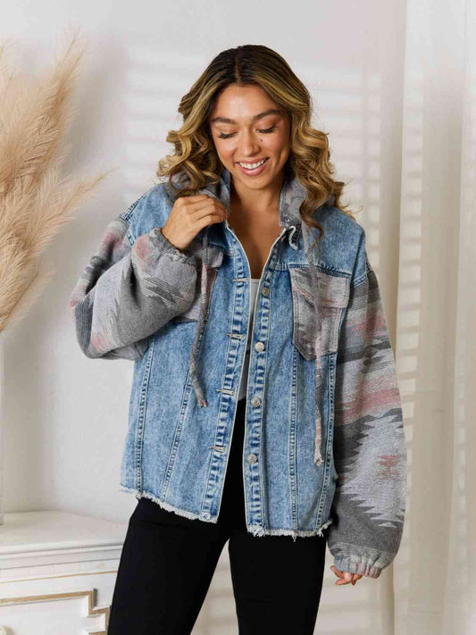 Geometric Raw Hem Denim Jacket