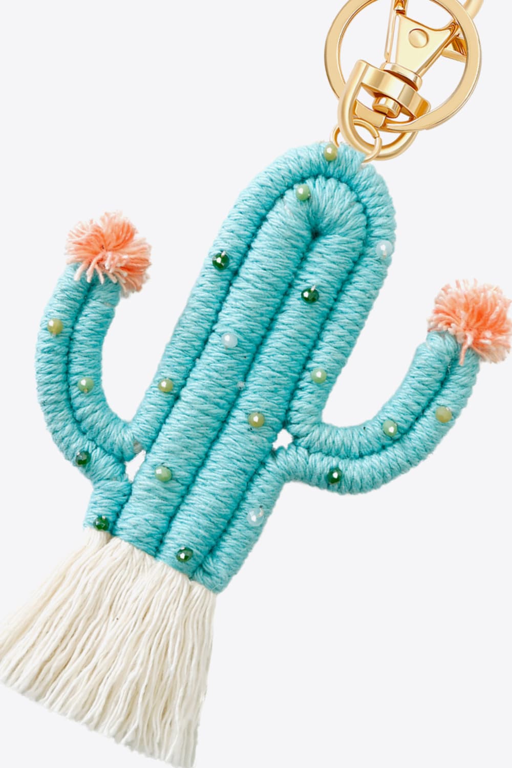 Bead Trim Cactus Keychain with Fringe