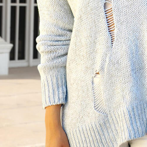 Distressed Dropped Shoulder Long Sleeve Sweater