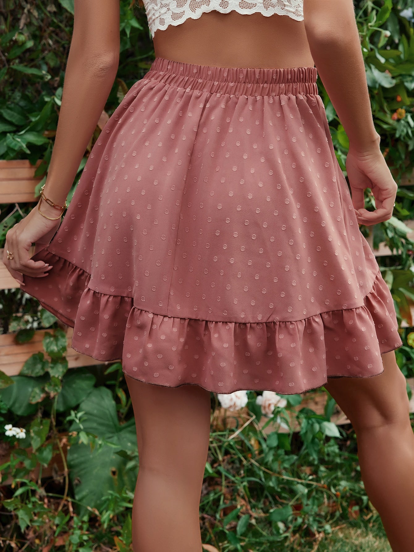 Ruffle Hem Elastic Waist Mini Skirt