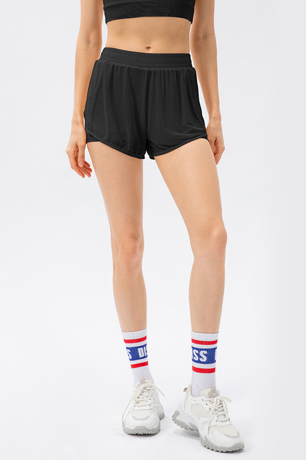 Faux Layered Elastic Waist Pocket Active Shorts