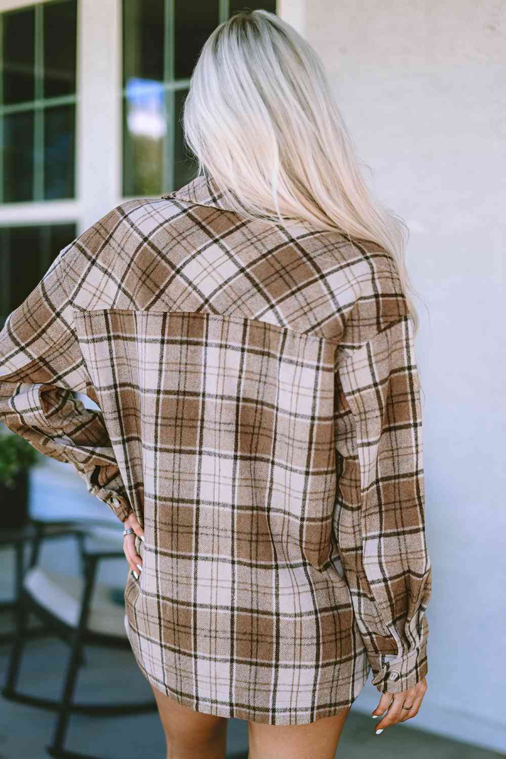 Plaid Dropped Shoulder Shirt Jacket