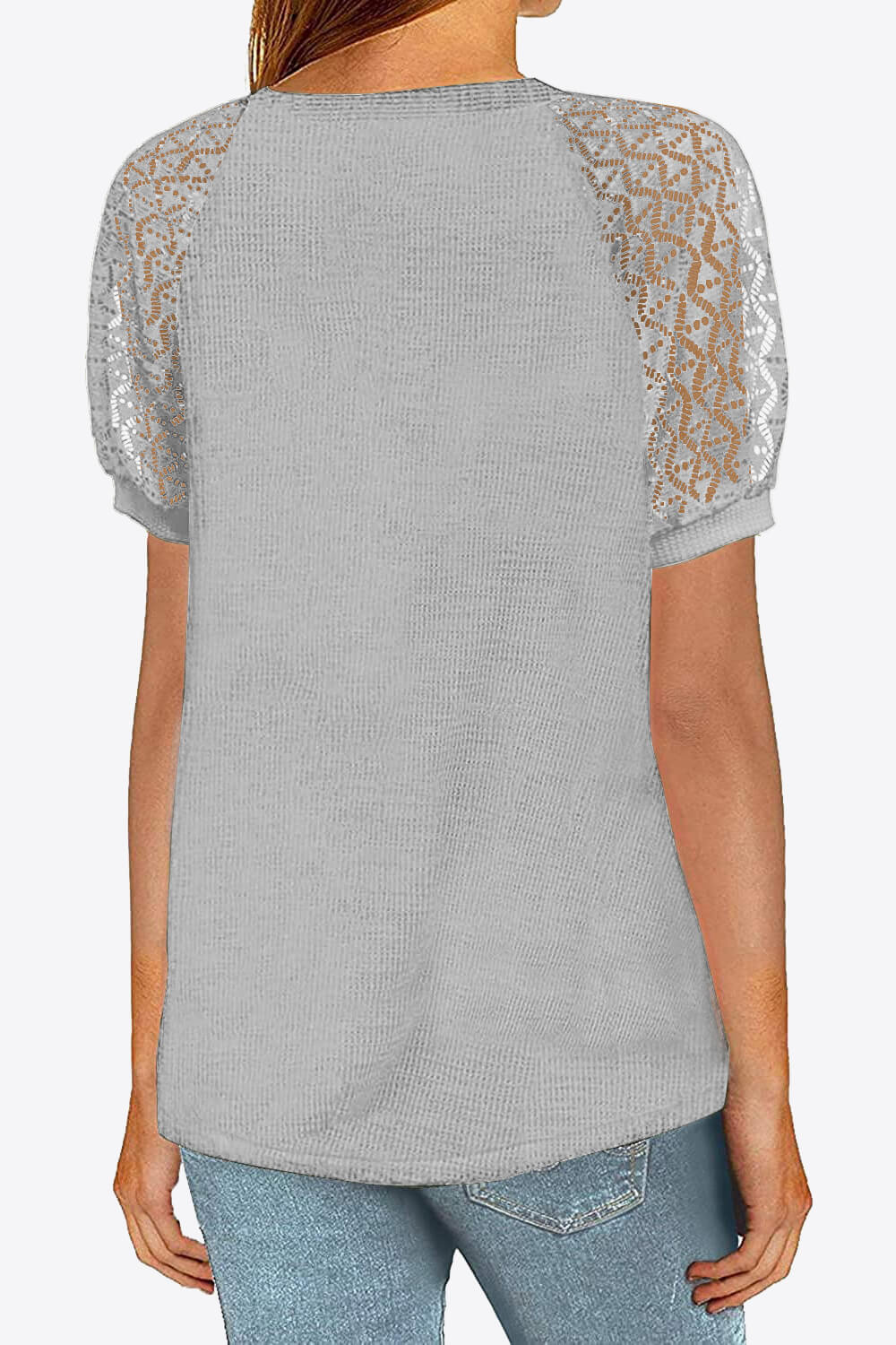 V-Neck Raglan Sleeve Openwork Tee