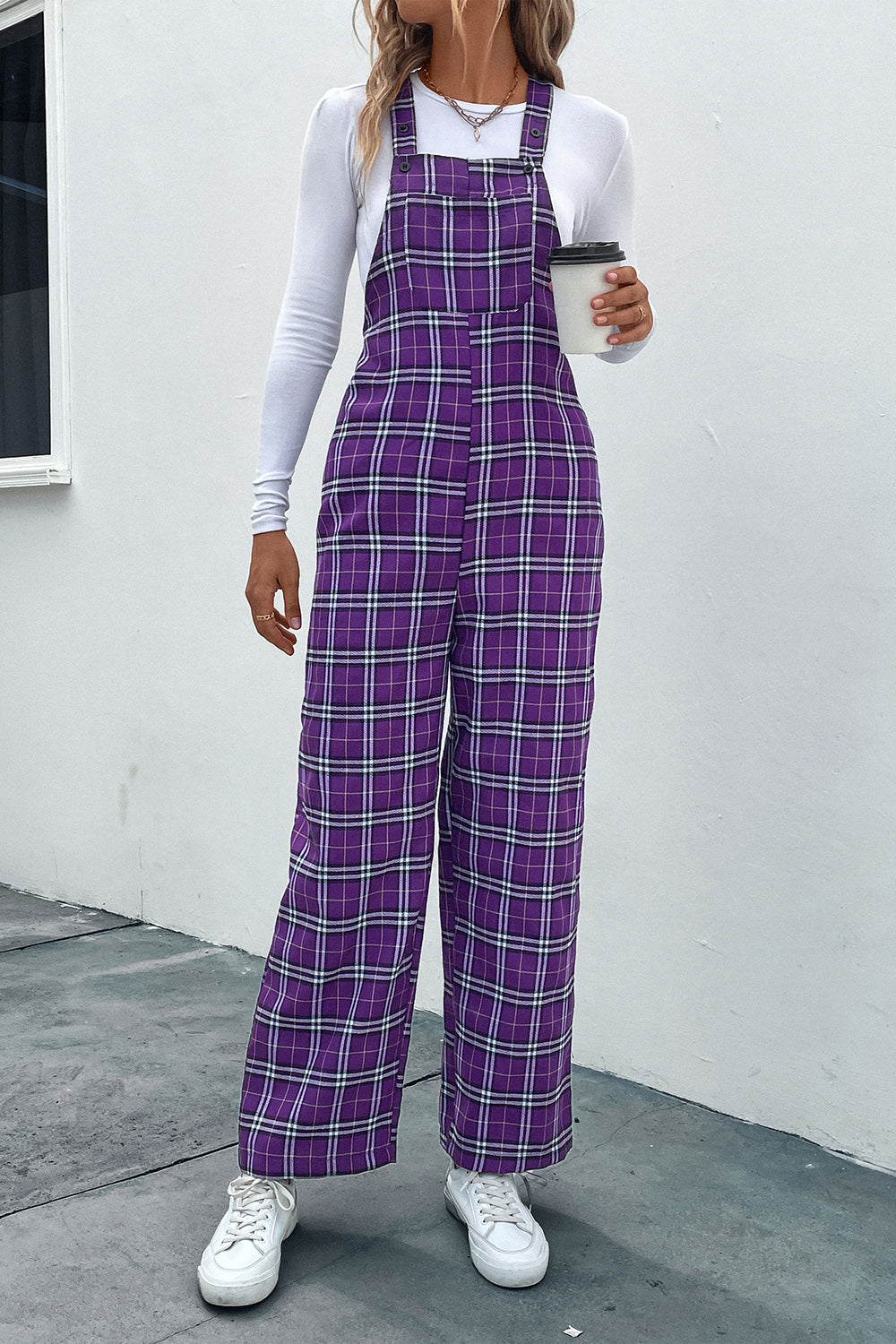 Plaid Straight Leg Overalls