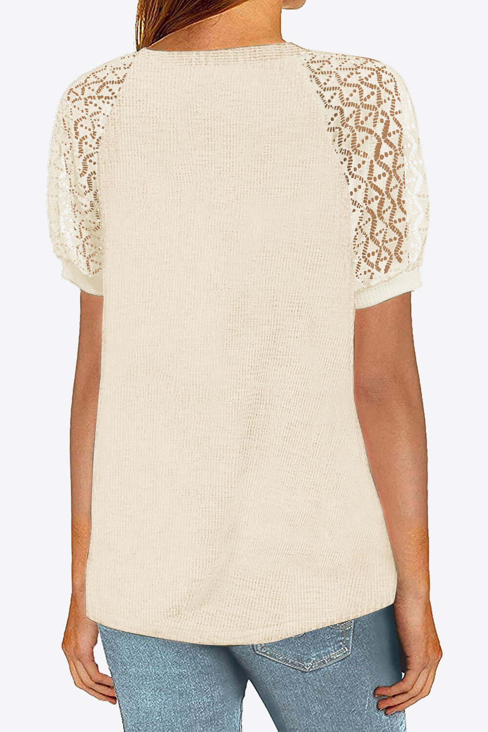 V-Neck Raglan Sleeve Openwork Tee