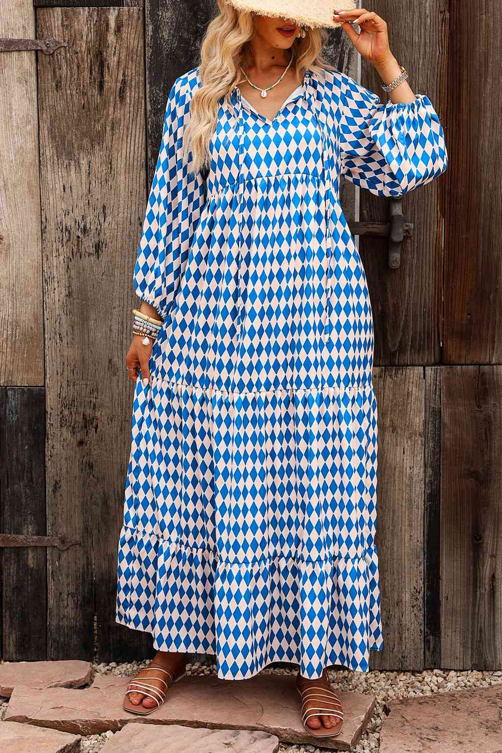 Printed Tie Neck Maxi Dress