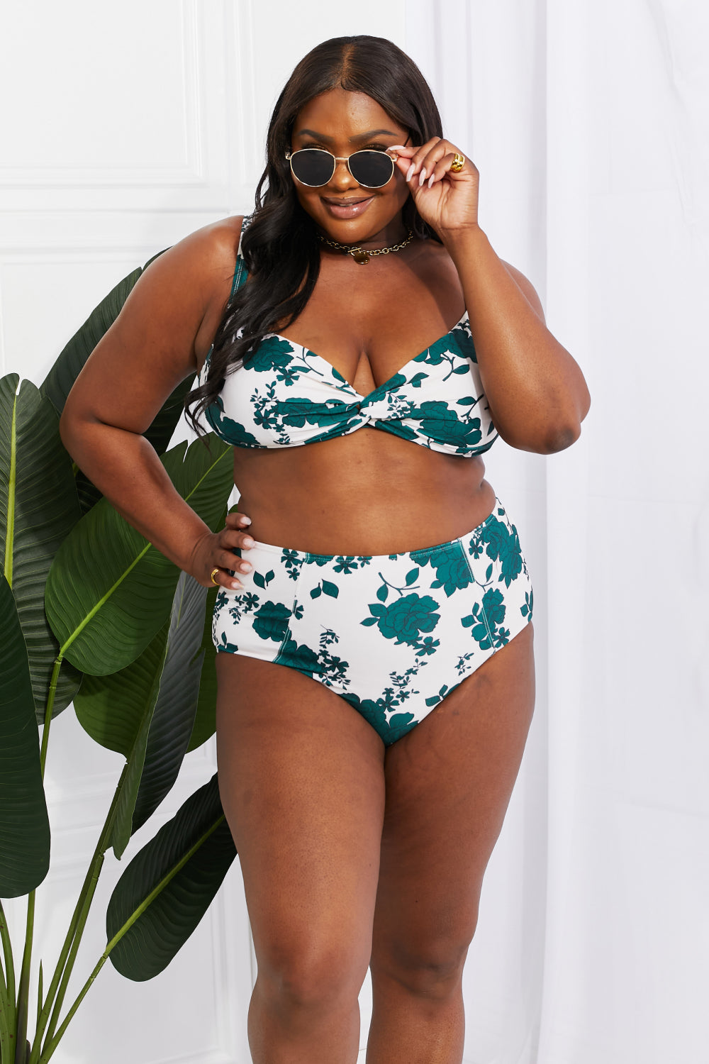 Marina West Swim Take A Dip Twist High-Rise Bikini in Forest