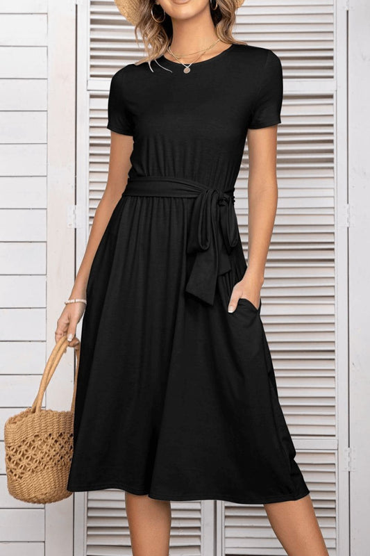 Belted Tee Dress With Pockets