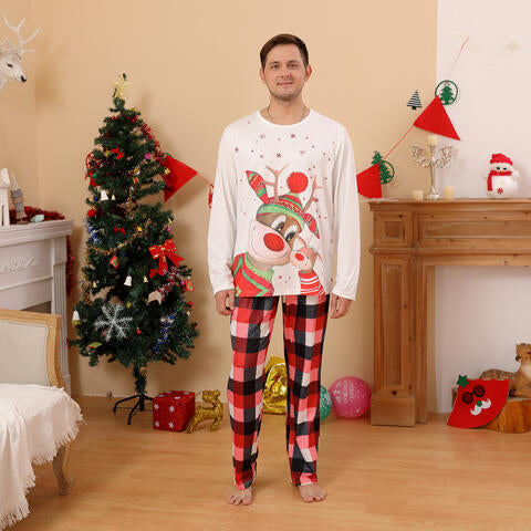 Men Reindeer Top and Plaid Pants Set