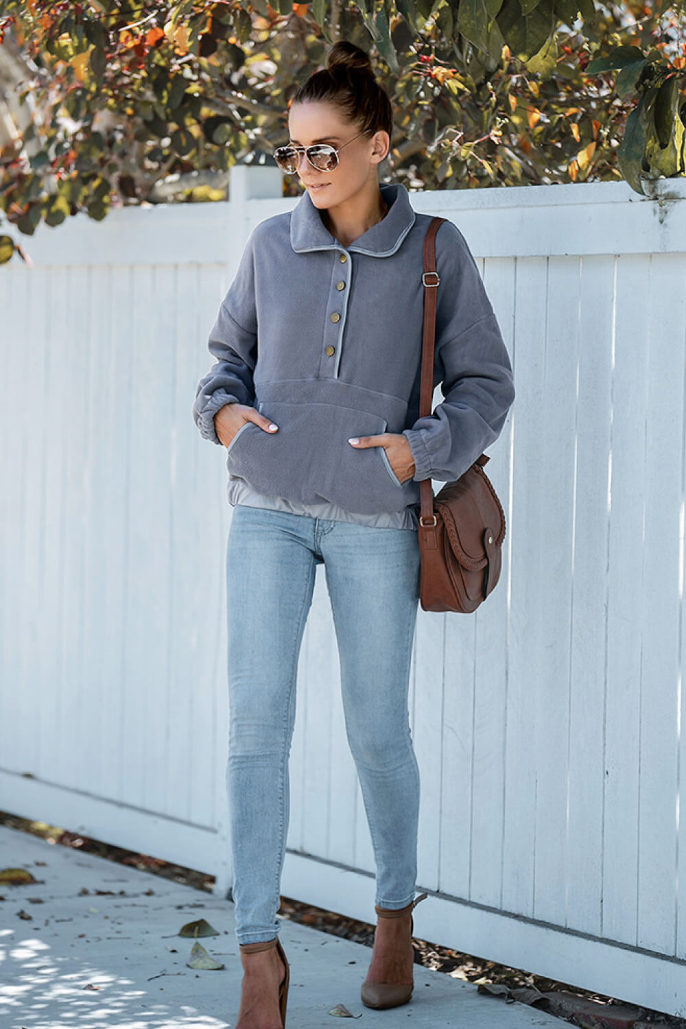 Half Button Fleece Sweatshirt with Kangaroo Pocket