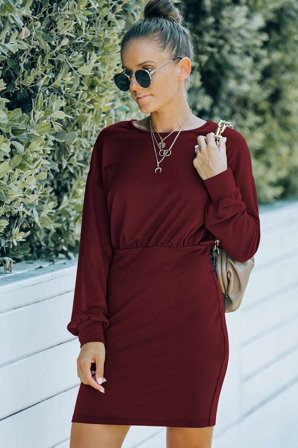 Drop Shoulder Pencil Hem Dress