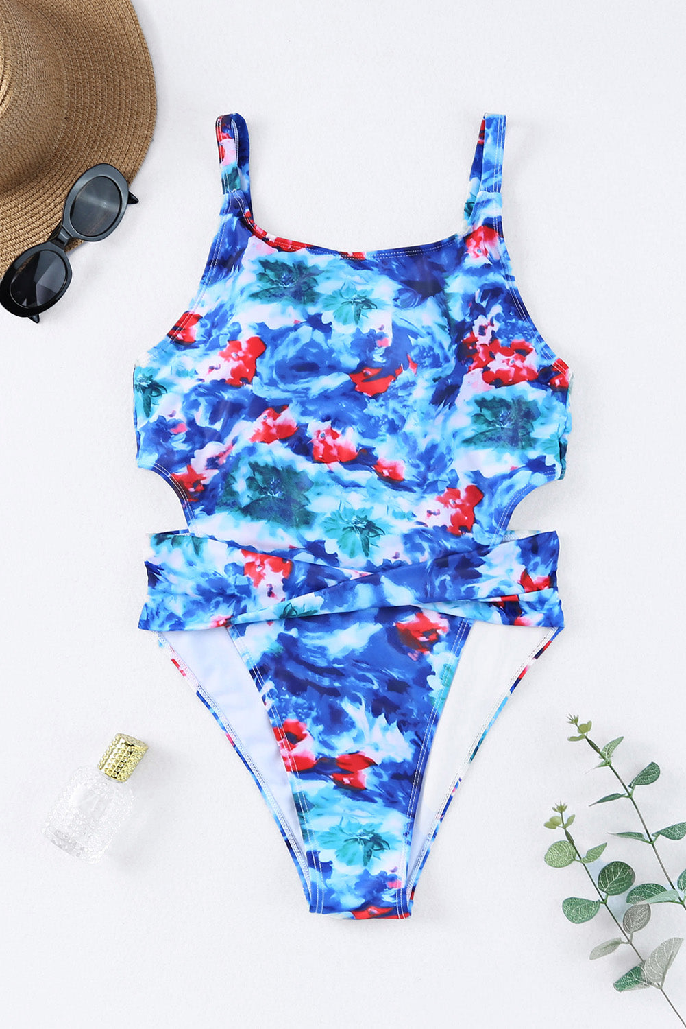 Floral Cutout Sleeveless One-Piece Swimsuit