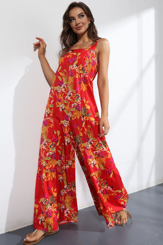 Floral Square Neck Wide Leg Jumpsuit