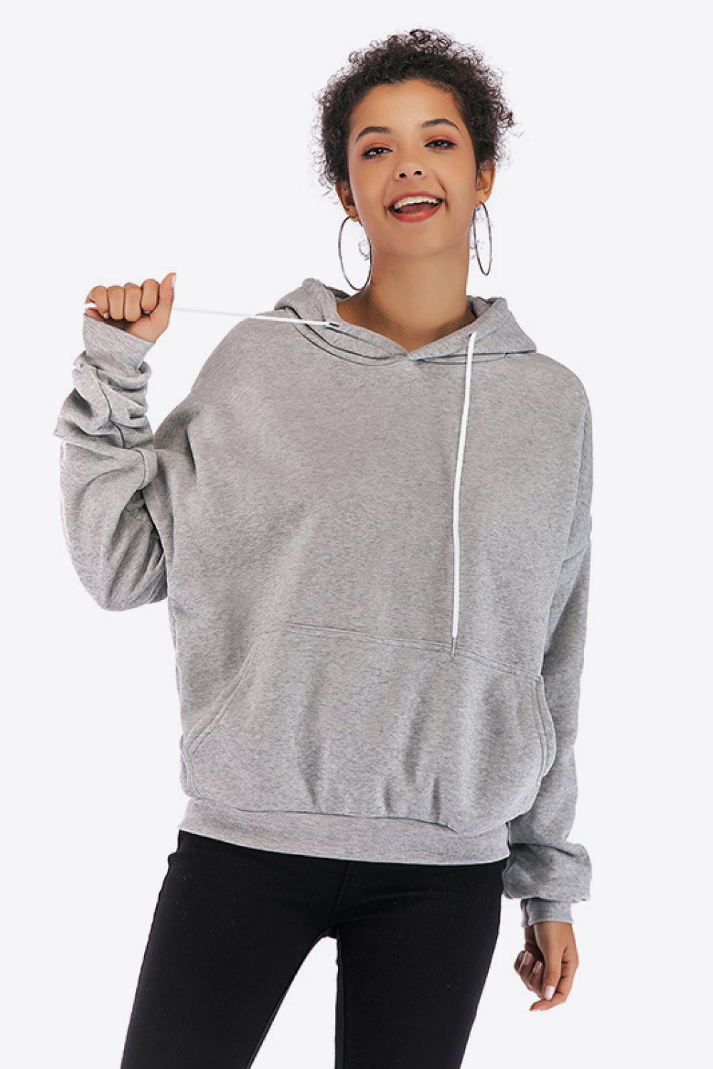 Side Stripe Drawstring Drop Shoulder Hoodie