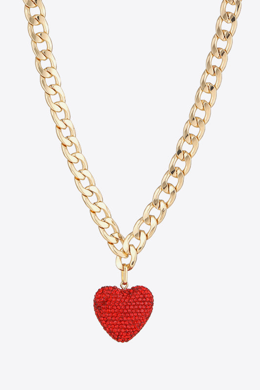 Rhinestone Heart Pendant Curb Chain Necklace