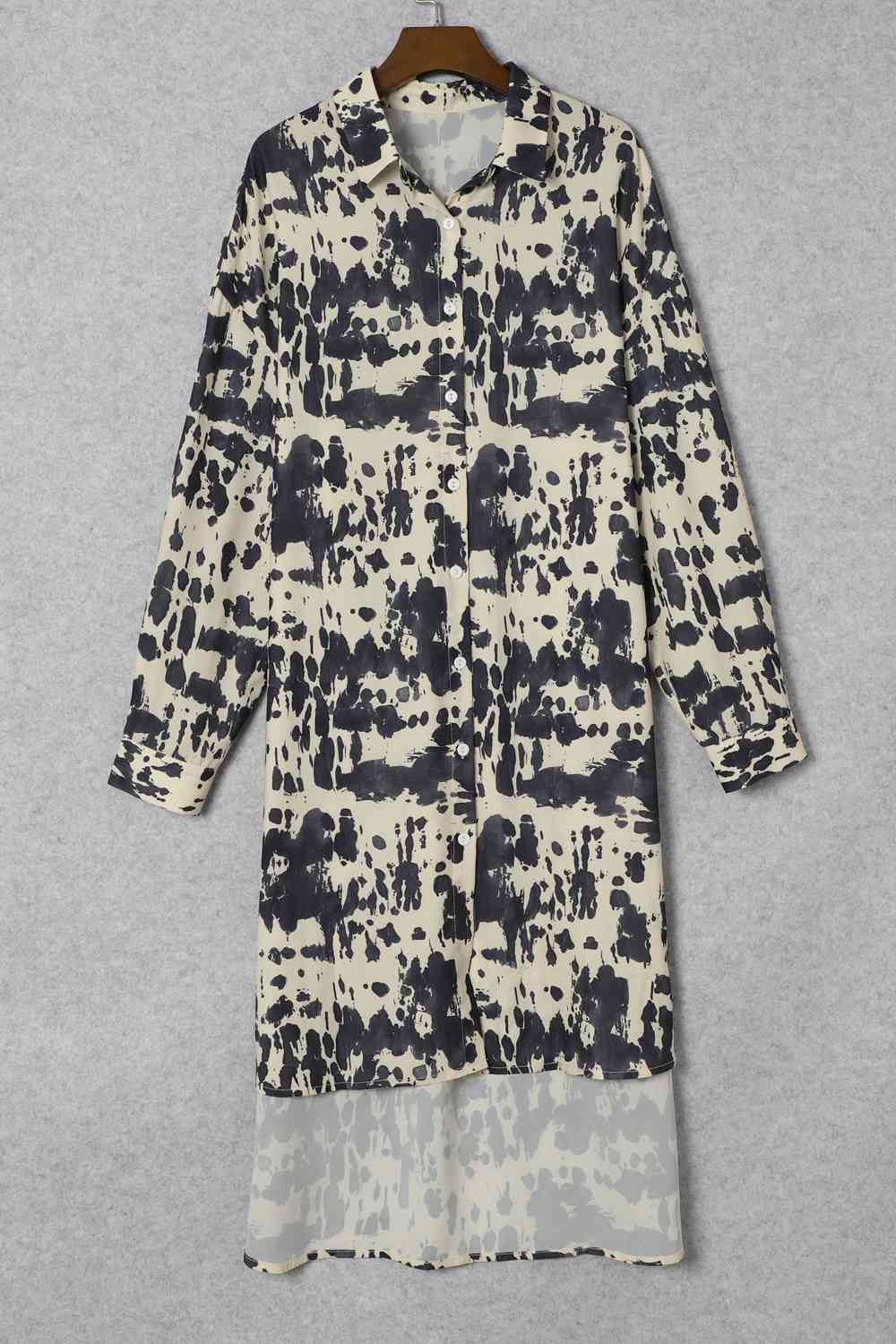 Printed Collared Neck Shirt Dress