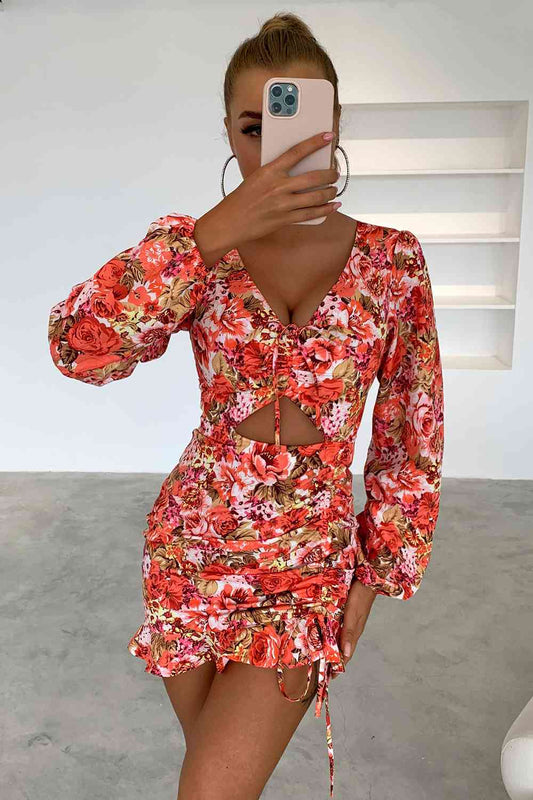 Floral Cutout Long Sleeve Mini Dress