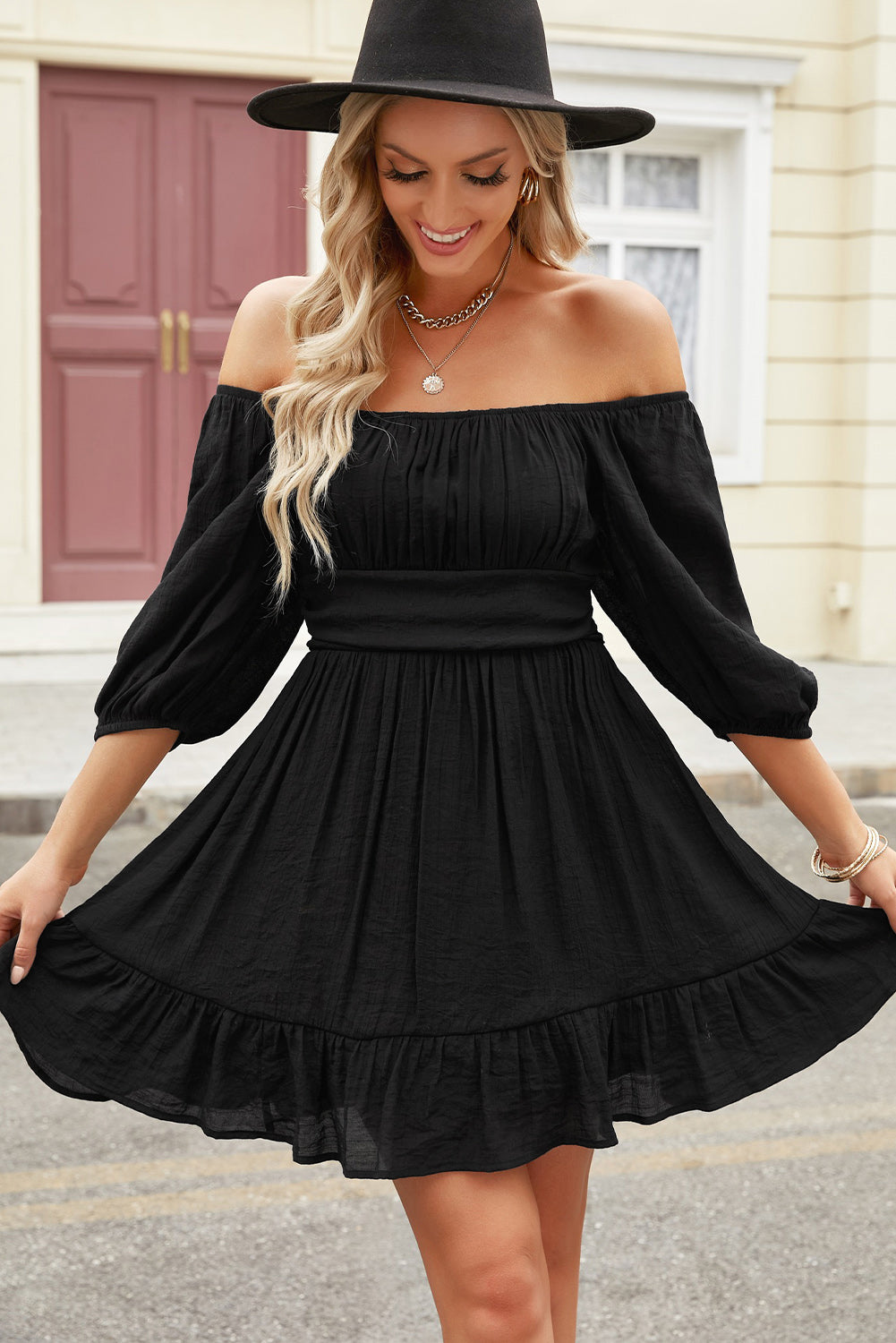 Tie-Back Ruffled Hem Square Neck Mini Dress