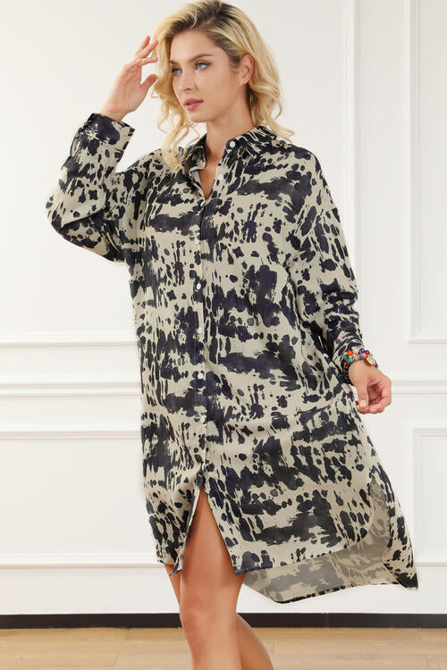 Printed Collared Neck Shirt Dress