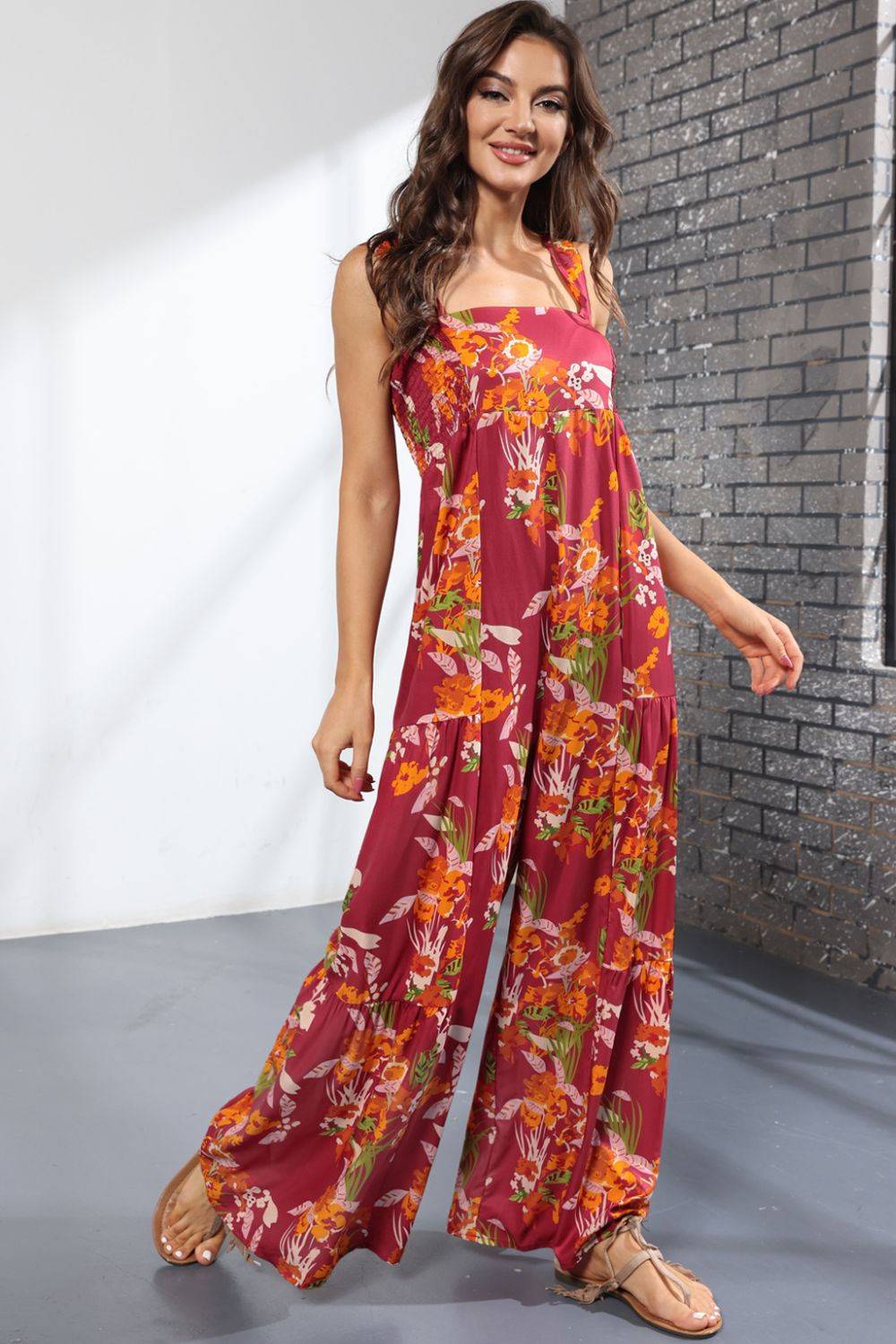 Floral Square Neck Wide Leg Jumpsuit