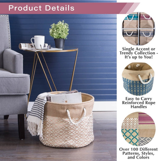 Burlap Bin Lattice Black Round Large 15X16X16 