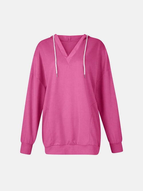 Drawstring V-Neck Long Sleeve Hoodie